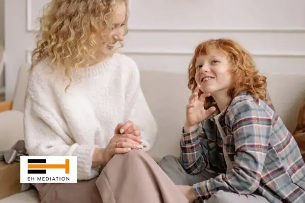 Happy mother and child after sorting child arrangements mediation  Houghton-le-Spring
